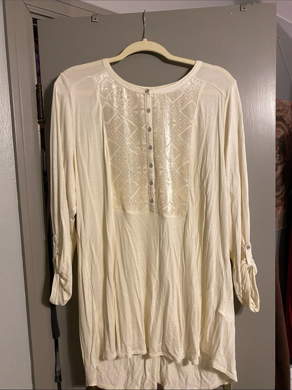 Lucky Brand Cream Knit Top with Logo Tag